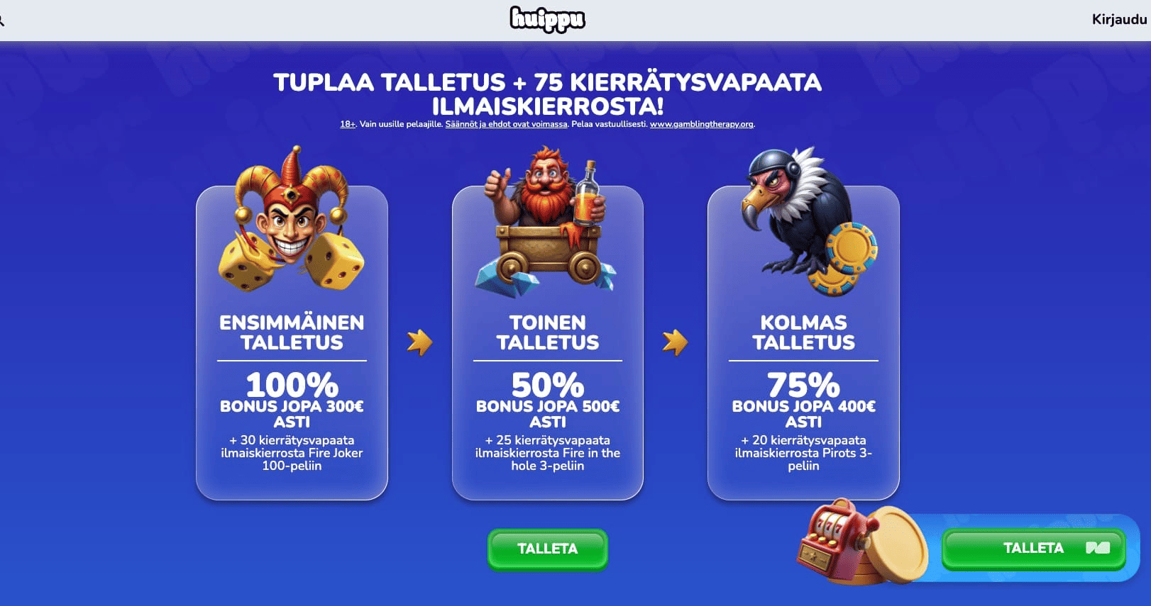 huippo casino 3 bonuses